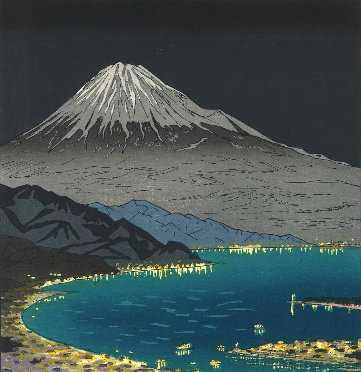 p3 日本平の富士夜景ー岡田行一木版画 Koichi Okada Woodcut | 芸艸堂